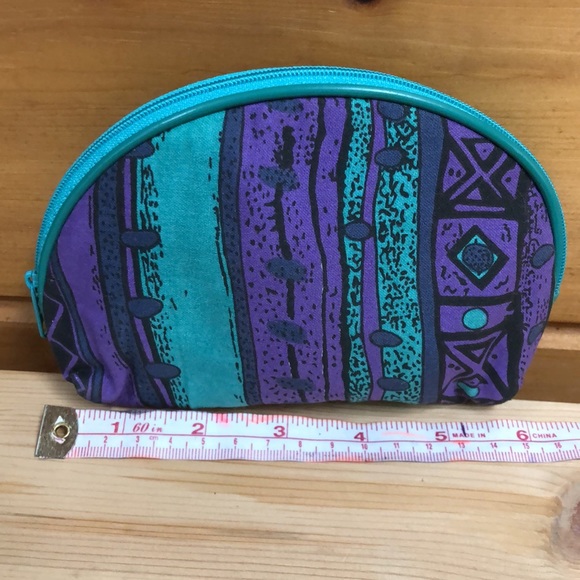 Vintage Geometric 80’s Style Makeup Pouch Mirror Lipstick Carrier Hand Bag - Picture 10 of 10